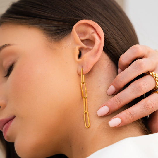 Pendientes Dorados de Cadena Chapados en Oro de 18K